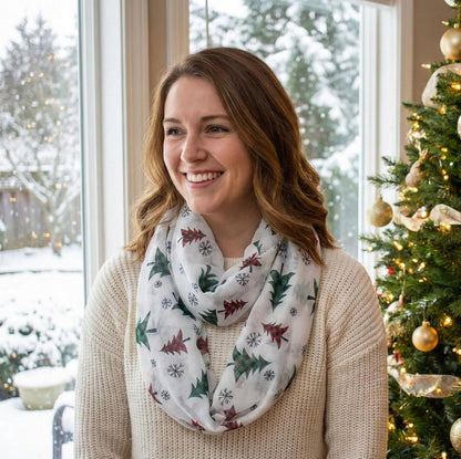 VIVIAN & VINCENT Gift Wrapped Fall Winter Soft Lightweight Holiday Sheer Infinity Christmas Scarf for Women Girls