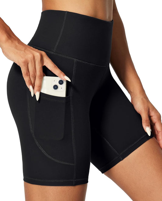IUGA black biker shorts women high-waisted tummy control front view