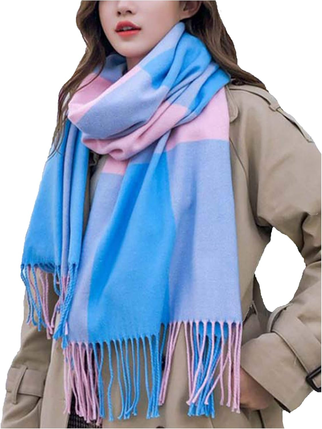 Wander Agio Women'S Fashion Scarves Long Shawl Winter Thick Warm Knit Large Plaid Scarf