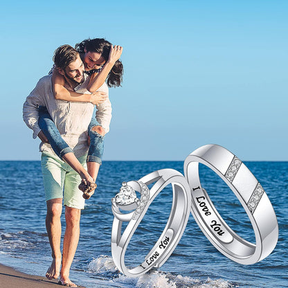 Yearace Couple Rings, 925 Sterling Silver Promise Ring for Couples Romantic Love Couples Jewelry Gifts, Adjustable Engagement Wedding Ring for Him and Her