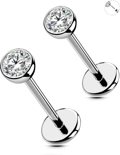 OUFER 2Pcs 20G/18G/16G G23 Titanium Threadless Nose Stud Earrings Flat Back Tiny CZ Small Nose Helix Cartilage Tragus Conch Labret Medusa Monroe Piercing Jewelry for Women Men