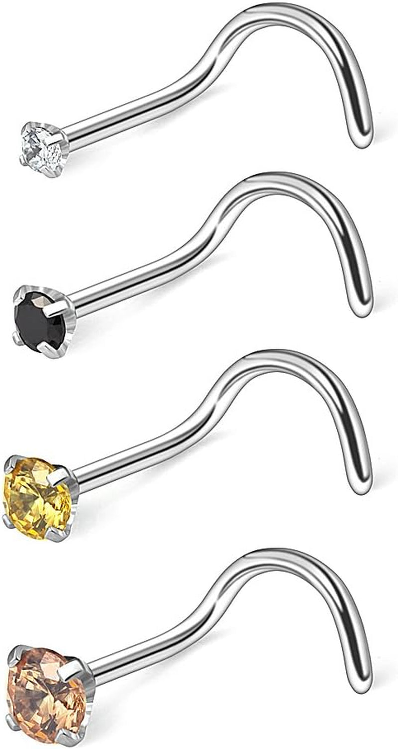 Ruifan 18G 1.5Mm 2Mm 2.5Mm 3Mm 3.5Mm 4Mm round Diamond CZ Nose Screw Studs Rings Piercing Jewelry 4-12PCS