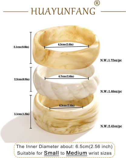 3PCS Colorful Acrylic Resin Bangle Bracelet for Women Boho Geometric Acetate Plate Bracelet Trendy Christmas Jewelry