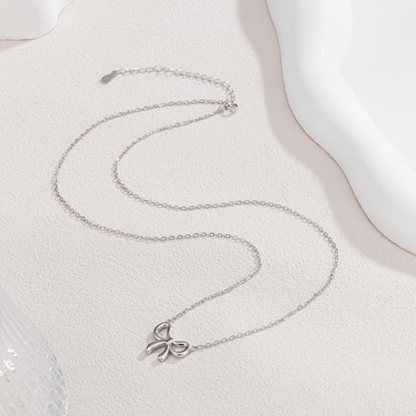 Sterling Silver Necklace for Women Bow Necklace Silver Dainty Love Cute Bowknot Ribbon Necklace Trendy Bow Charms Silver Jewelry Gift