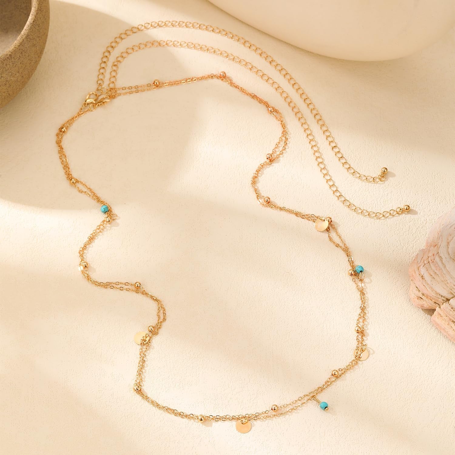 2 PCS Gold Waist Chains, Dual Layer Chain for Women, Sexy Body Chains Dainty Boho Style Layer Beach Waist Chain, Adjustable Bikini Belly Chains Jewelry Accessories for Women, Multiple Styles