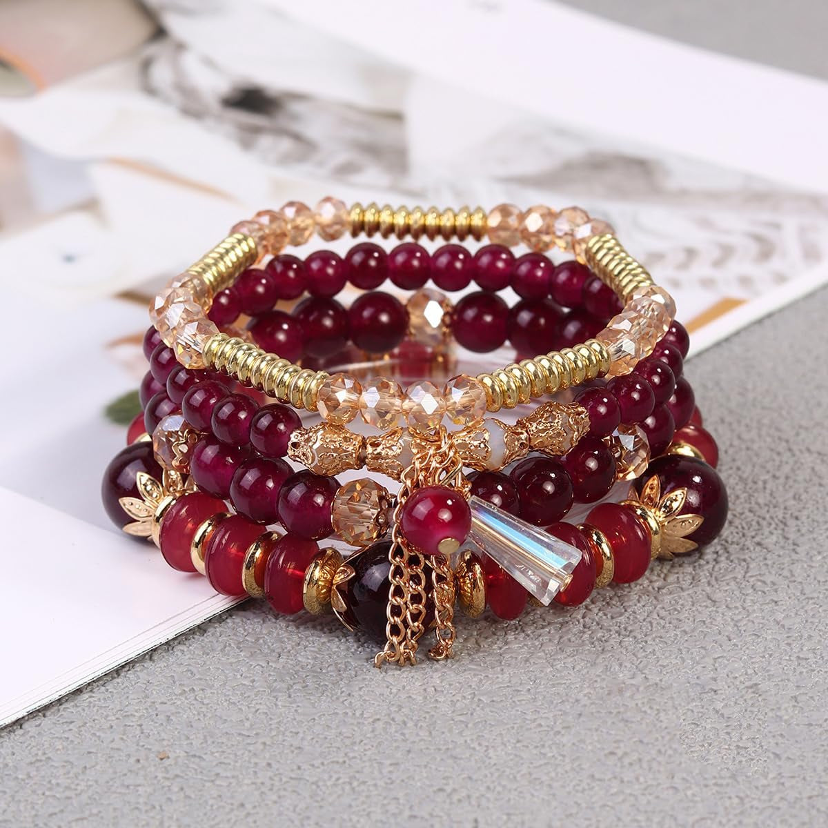 4 Sets Bohemian Stackable Bead Bracelets, Stretch Bangle Charm Jewelry 1