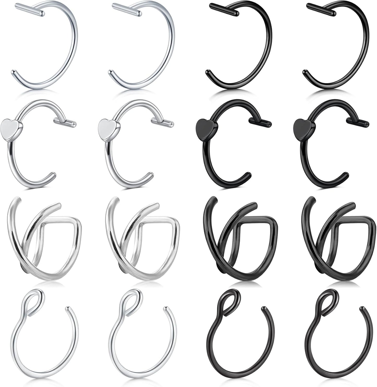 Briana Williams Fake Lip Piercing Fake Lip Ring Fake Nose Ring Fake Nose Piercing Faux Lip Rings Fake Snake Bite Piercing Clip on Non Piercing Double Cartilage Helix Earrings Ear Cuff for Women Men