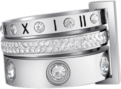 Love Friendship Gold Rings Set for Women 18K Gold Plated Titanium Steel Dainty Cubic Zirconia Rings Fashion Stacking Bands Valentines Day Mother'S Day Christmas Day Best Gifts