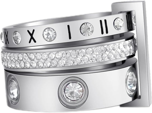 Love Friendship Gold Rings Set for Women 18K Gold Plated Titanium Steel Dainty Cubic Zirconia Rings Fashion Stacking Bands Valentines Day Mother'S Day Christmas Day Best Gifts