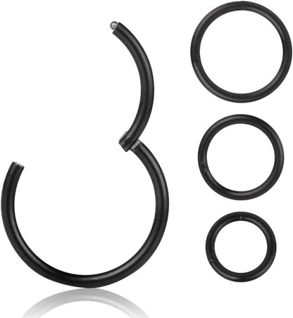 4Pcs 16G 18G 20G Surgical-Steel-Piercing-Ring-Nose-Rings-Hinged-Hoop-Earrings,6Mm 8Mm 10Mm 12Mm Seamless Stainless Steel Clicker Eyebrow Septum Piercing Hoop,Sliver Black Gold Rose Gold Rainbow Body Jewelry Set