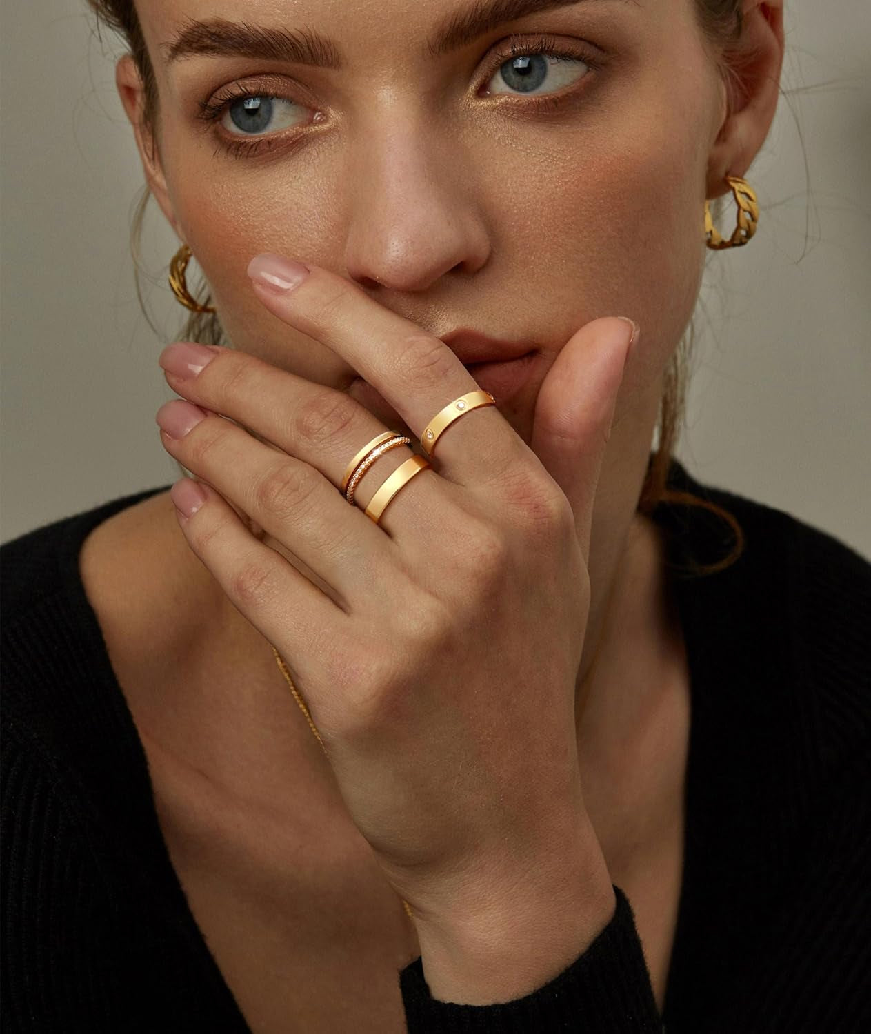 Gold Rings for Women Non Tarnish Dainty 14K Gold Plated Stackable Rings for Women Cubic Zirconia Ring Set Wedding Bands Thumb Love Engagement Rings Size 5-11