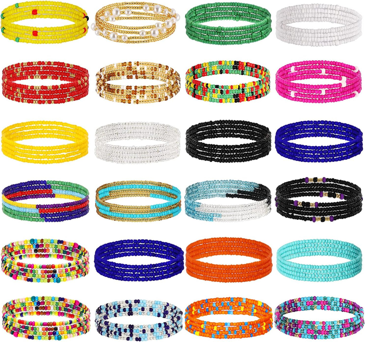 TOBENY SHIWE 24PCS Waist Bead Chains for Women Colorful Summer Body Chains Belly Beads Bikini Jewelry Chains Bead Waist Chains Set