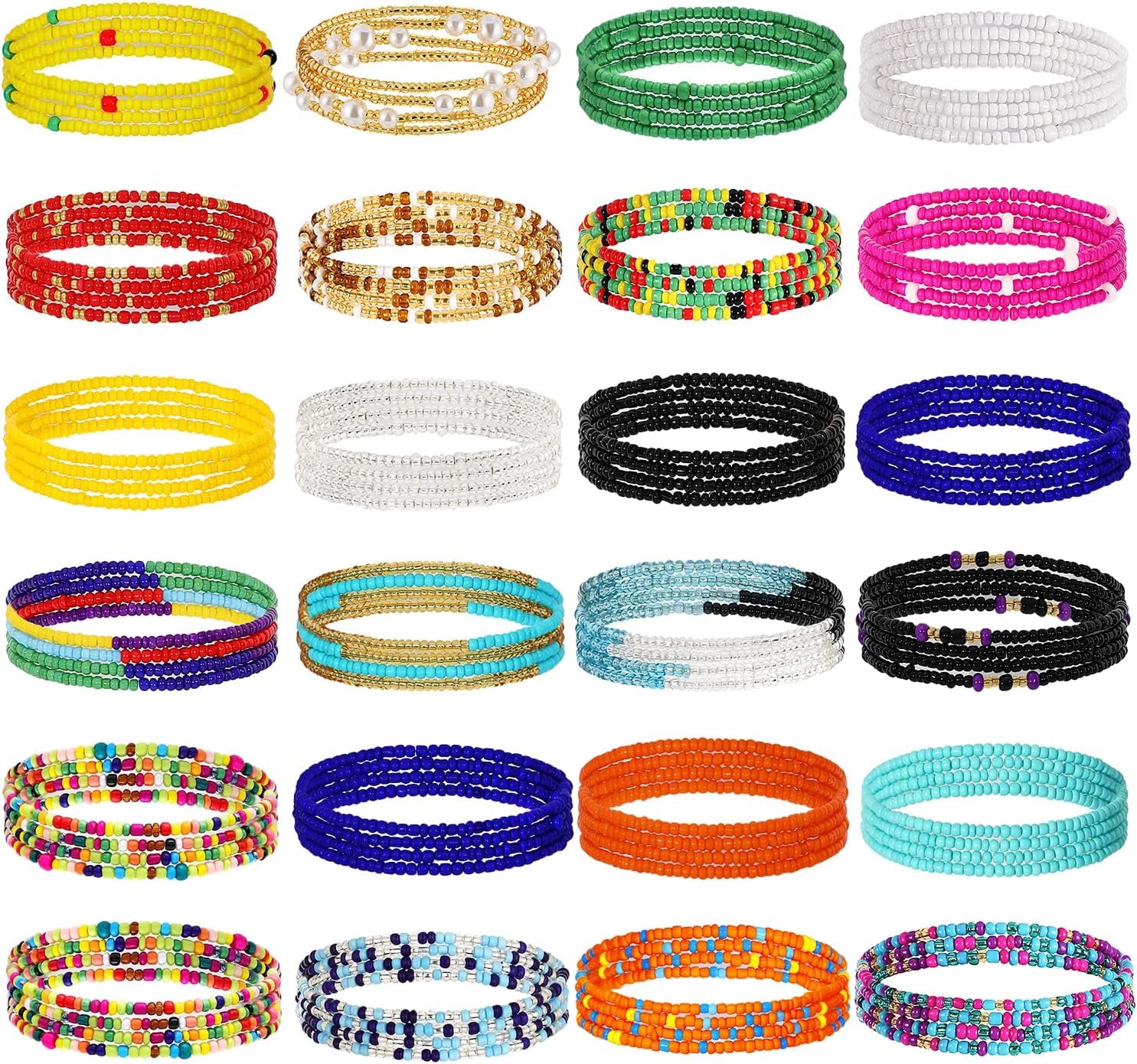 TOBENY SHIWE 24PCS Waist Bead Chains for Women Colorful Summer Body Chains Belly Beads Bikini Jewelry Chains Bead Waist Chains Set