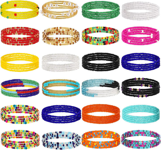 TOBENY SHIWE 24PCS Waist Bead Chains for Women Colorful Summer Body Chains Belly Beads Bikini Jewelry Chains Bead Waist Chains Set