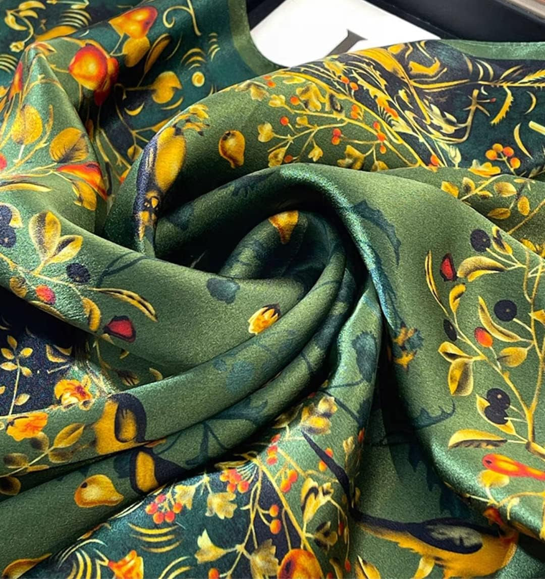 ANDANTINO 100% Mulberry Silk Square Scarf for Hair-25.6" X25.6'' Women Men Natural Silk Neckerchief Digital Printed Headscarf