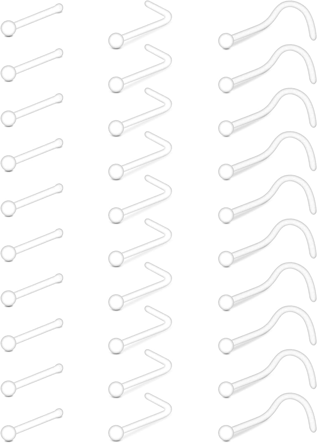 Mayhoop 38Pcs Clear Piercing Retainers for Surgery Bioflex Nose Rings Belly Rings Septum Eyebrow Lip Cartilage Tragus Earring Retainer Industrial Bar Plastic Piercing Jewelry for Work