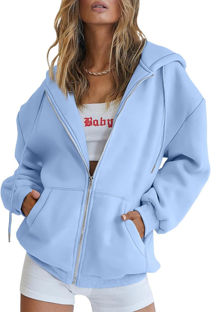 EFAN Women'S Drawstring Zip up Cute Hoodies Fall Jacket Oversized Casual Sweatshirts with Pocket