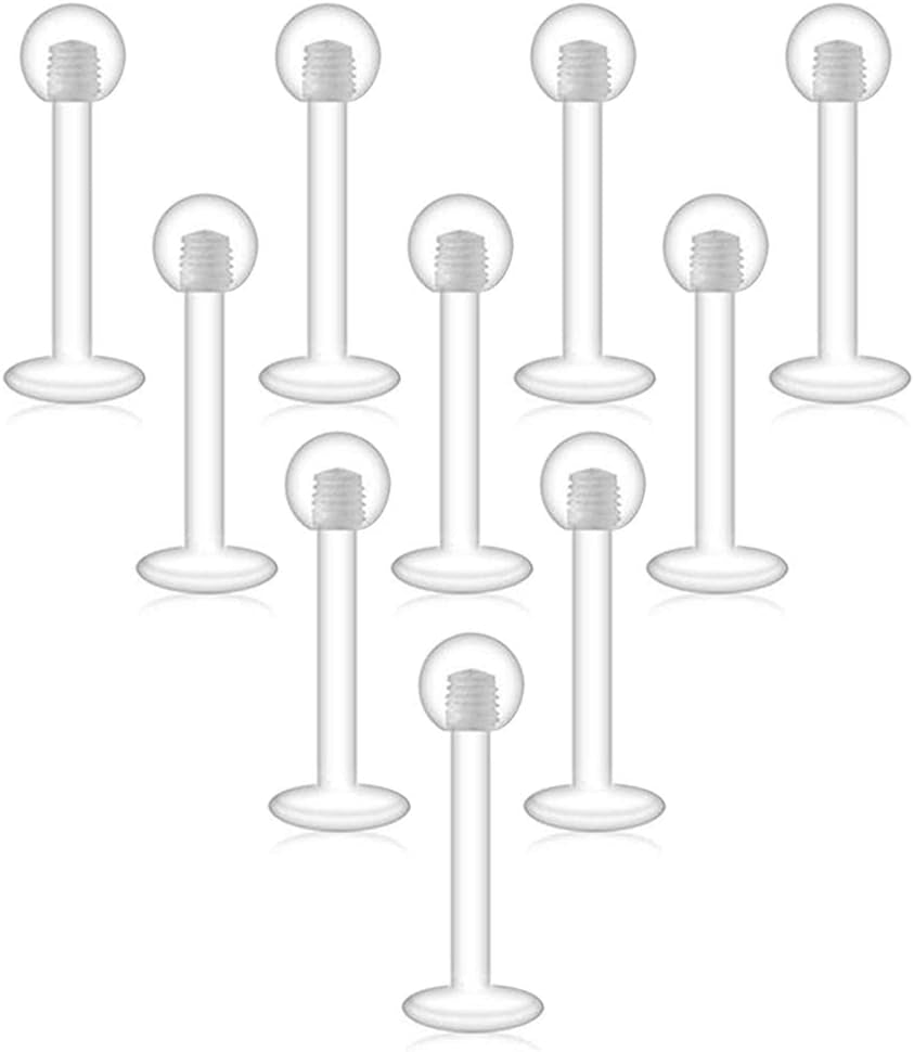 D.Bella Clear Cartilage Earring-16Pcs 16G Clear Acrylic Bioflex Tragus Retainer Lip Rings Nose Studs Labret Ear Helix Earring Clear 6Mm/8Mm/10Mm/12Mm