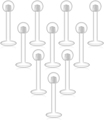 D.Bella Clear Cartilage Earring-16Pcs 16G Clear Acrylic Bioflex Tragus Retainer Lip Rings Nose Studs Labret Ear Helix Earring Clear 6Mm/8Mm/10Mm/12Mm