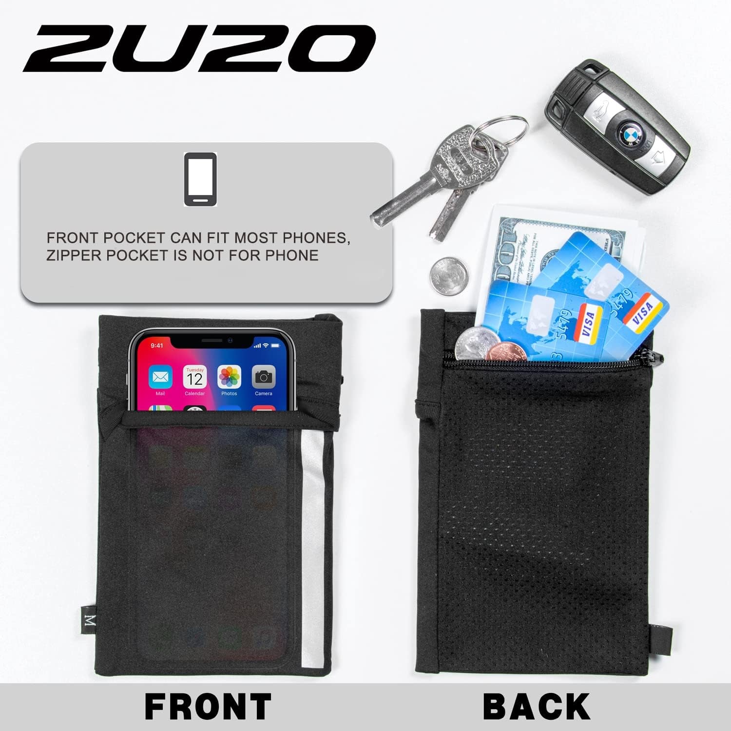 Thick material wrist holder displaying all storage compartments
