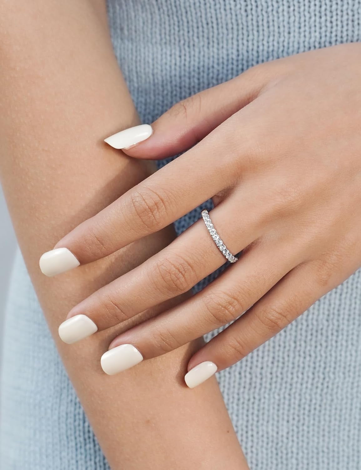 IMOLOVE Lab Grown Diamond Wedding Bands, 0.3-0.42 Carat, Eternity Rings in 18K White Gold & Sterling Silver Size 4-11