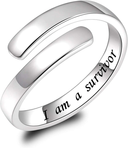 BEILIN 925 Sterling Silver Inspirational Jewelry Rings Adjustable Ring Personality Encouragement Gift for Teens Women
