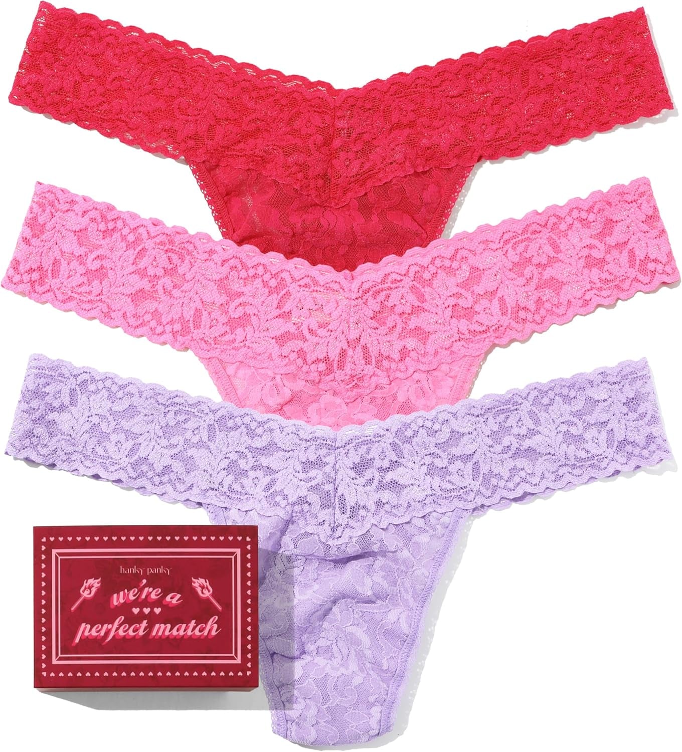 Hanky Panky Signature Lace Low Rise Thongs for Women: Winter Holiday Edition | Lacy Lingerie Underwear | One Size (4-14)