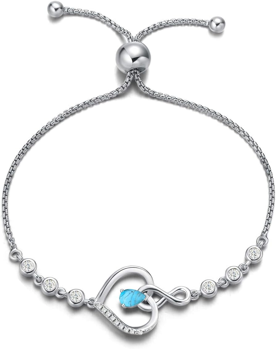 AGVANA Christmas Gifts Heart Birthstone Bracelets for Women Sterling Silver Genuine or Created Gemstone Tennis Bracelet Infinity Love Jewelry Anniversary Birthday Gifts for Wife Mom Women