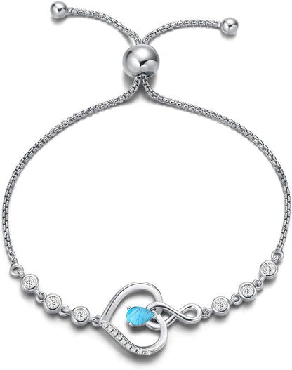 AGVANA Christmas Gifts Heart Birthstone Bracelets for Women Sterling Silver Genuine or Created Gemstone Tennis Bracelet Infinity Love Jewelry Anniversary Birthday Gifts for Wife Mom Women