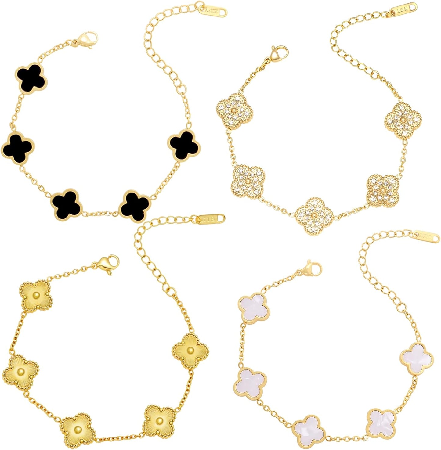 18K Gold-Plated Four-Leaf Clover Clover Women'S Lucky Bracelet White/Black/Red/Green Flower/Gold Four-Leaf Link Bracelet Fashionable Jewelry Gifts for Women