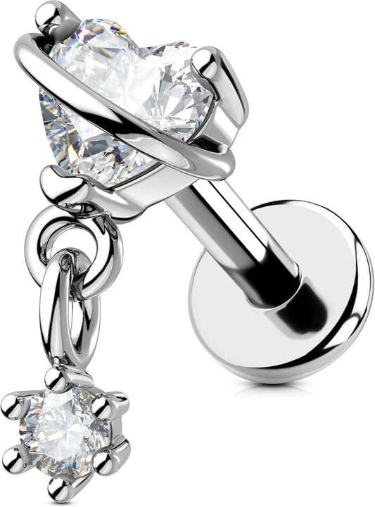 OUFER Heart Planet Helix Piercing Jewelry, 16G Internally Threaded Flat Back Piercings Silver Helix Cartilage Tragus Conch Piercing Jewelry for Women Men-6Mm