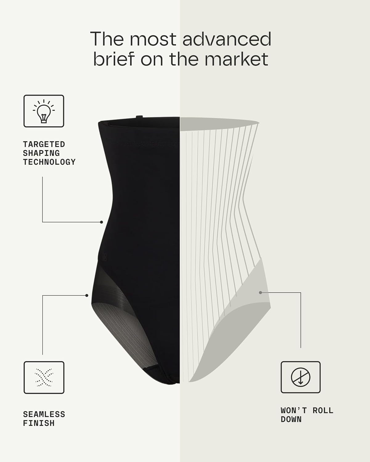 Side profile of high compression shapewear brief for women