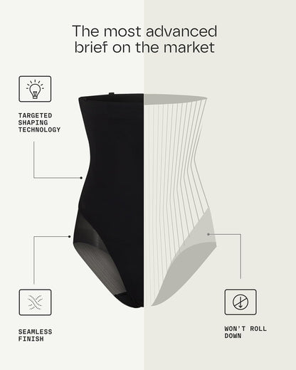 Side profile of high compression shapewear brief for women