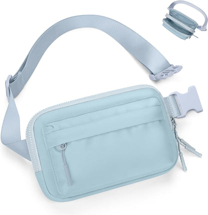 Brown crossbody fanny pack styled for active travel