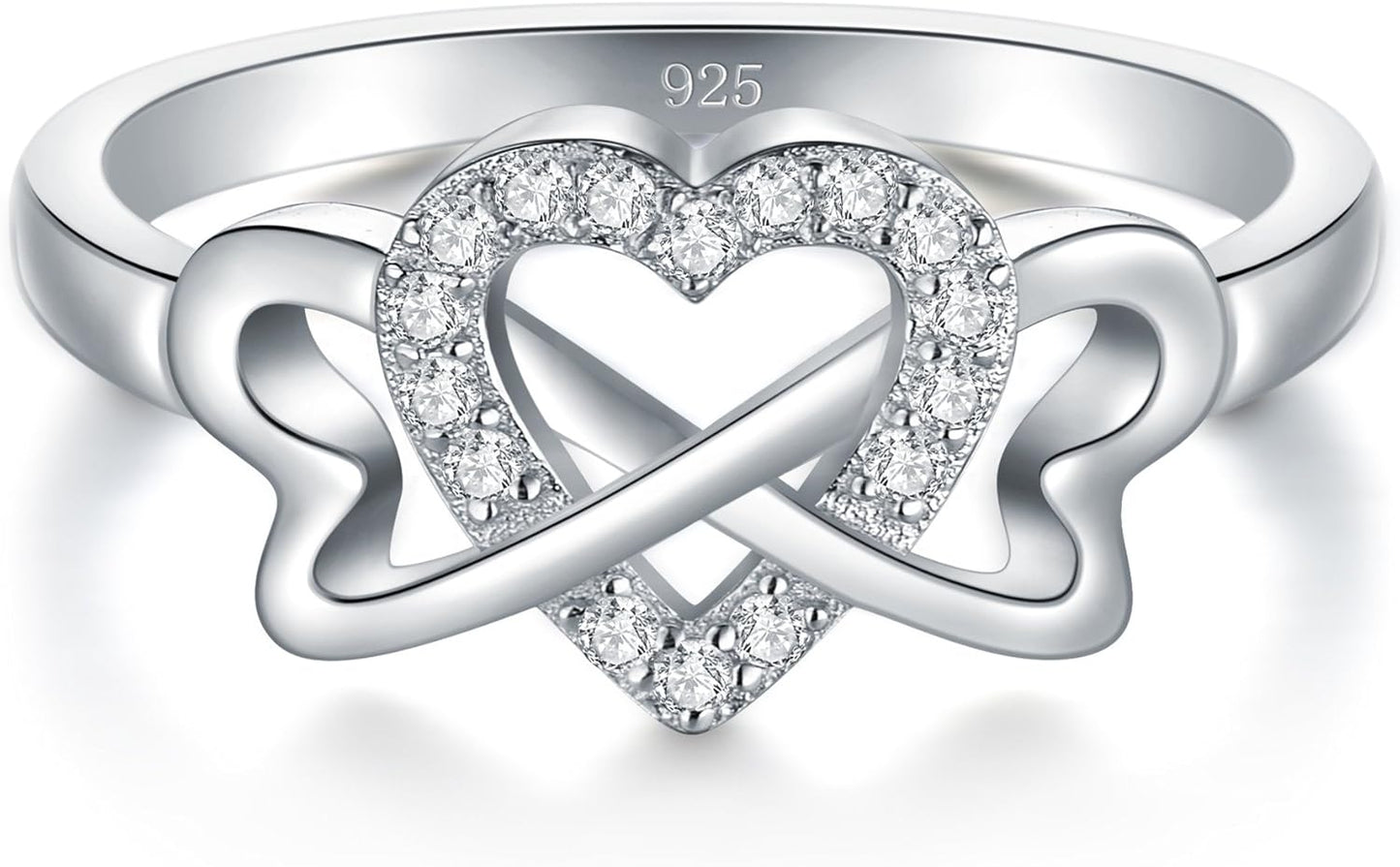 BORUO Love Heart Twisted Eternity Band-925 Sterling Silver Rings for Women-Platinum Plated over Sterling Silver Wedding Band for Womem-Promise Rings for Her-Silver Rings for Women, 2Mm, Size 4-12