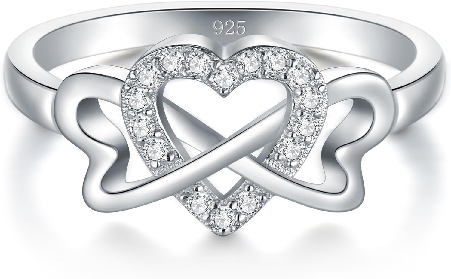 BORUO Love Heart Twisted Eternity Band-925 Sterling Silver Rings for Women-Platinum Plated over Sterling Silver Wedding Band for Womem-Promise Rings for Her-Silver Rings for Women, 2Mm, Size 4-12