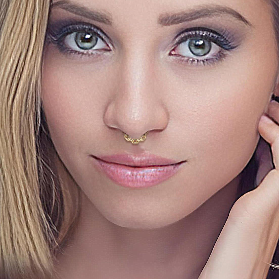 Chain Link Septum Rings: 16G 8Mm Nose Helix Cartilage Daith Tragus Earring Piercing Ring Hoop, Surgical Steel Nose Ear Clicker Rings Piercing Jewelry for Women Men