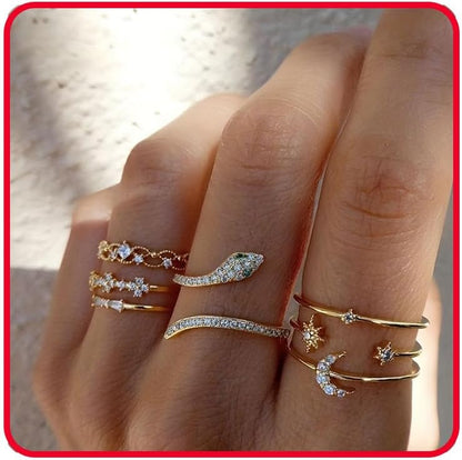 FUTIMELY Boho Retro Stackable Rings Sets for Women Knuckle Joint Finger Knuckle Nail Ring Sets Moon Stars Stack Preppy Statement Rings Cute Trendy Stuff Jewelry