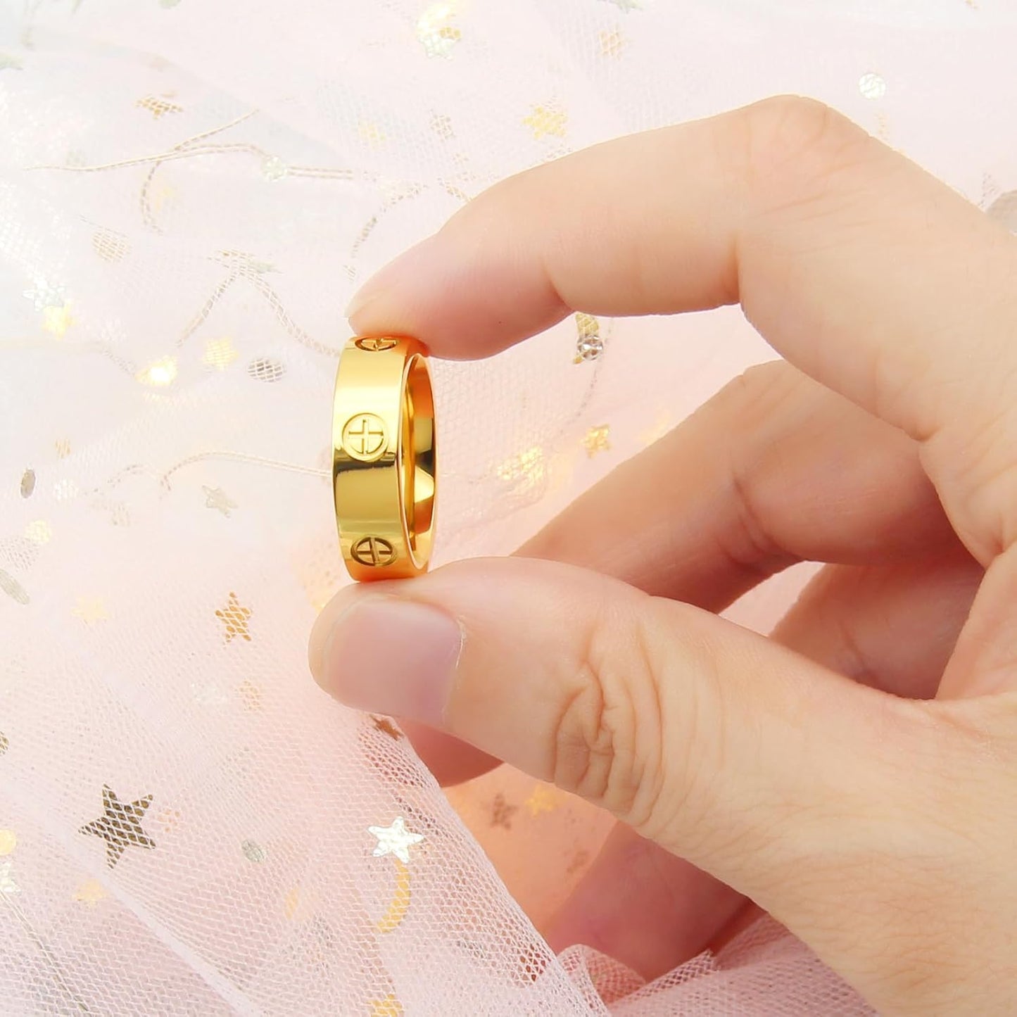 Premium stainless steel gold plated ring detail shot