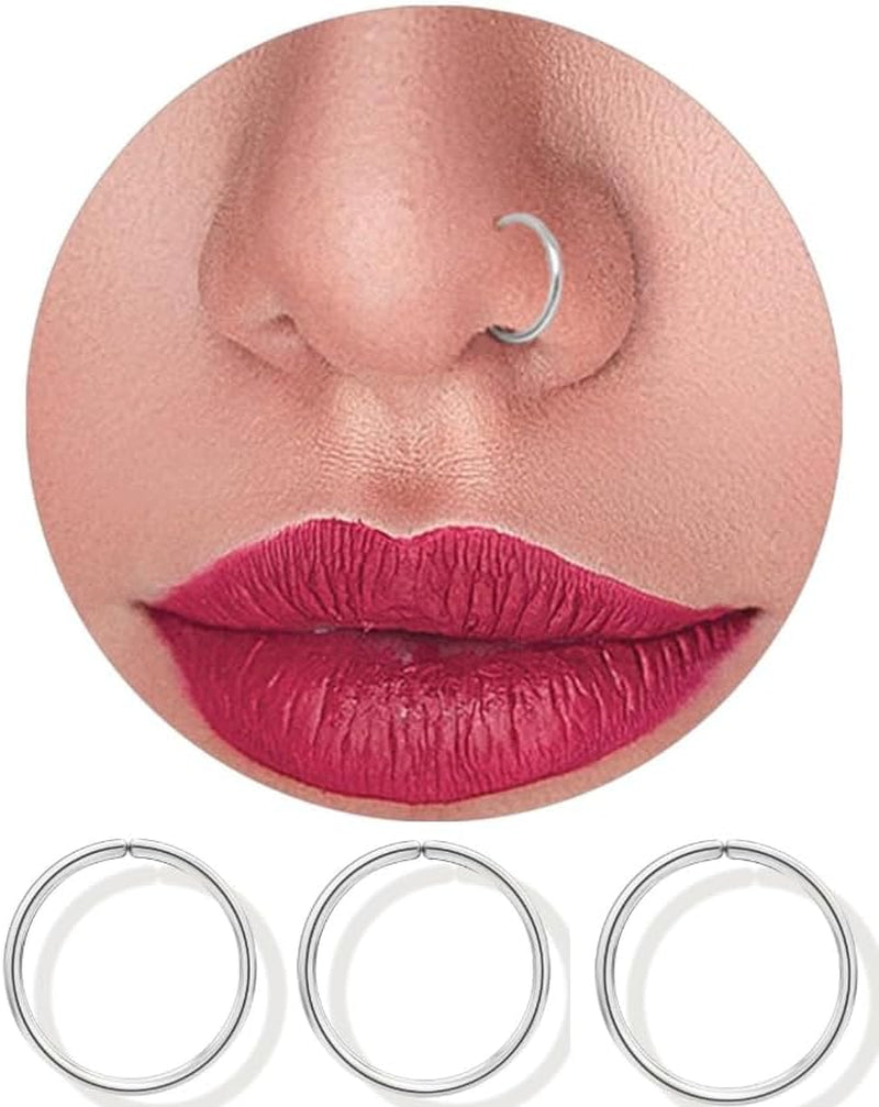 LUCKYJEWUS 14K Gold Nose Rings Hoops for Women 22 Gauge, Small Thin Nose Piercing Jewelry, 3Pcs 8Mm 22G