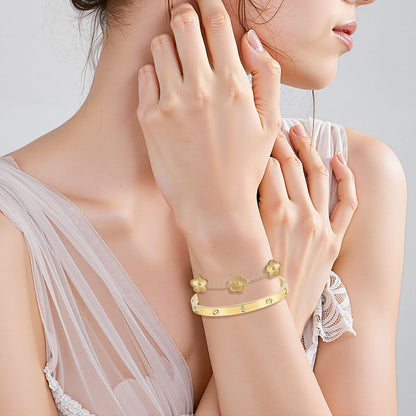 18K Gold Plated Clover Bracelet, Lucky Clover Bracelet Bangle Set for Women
