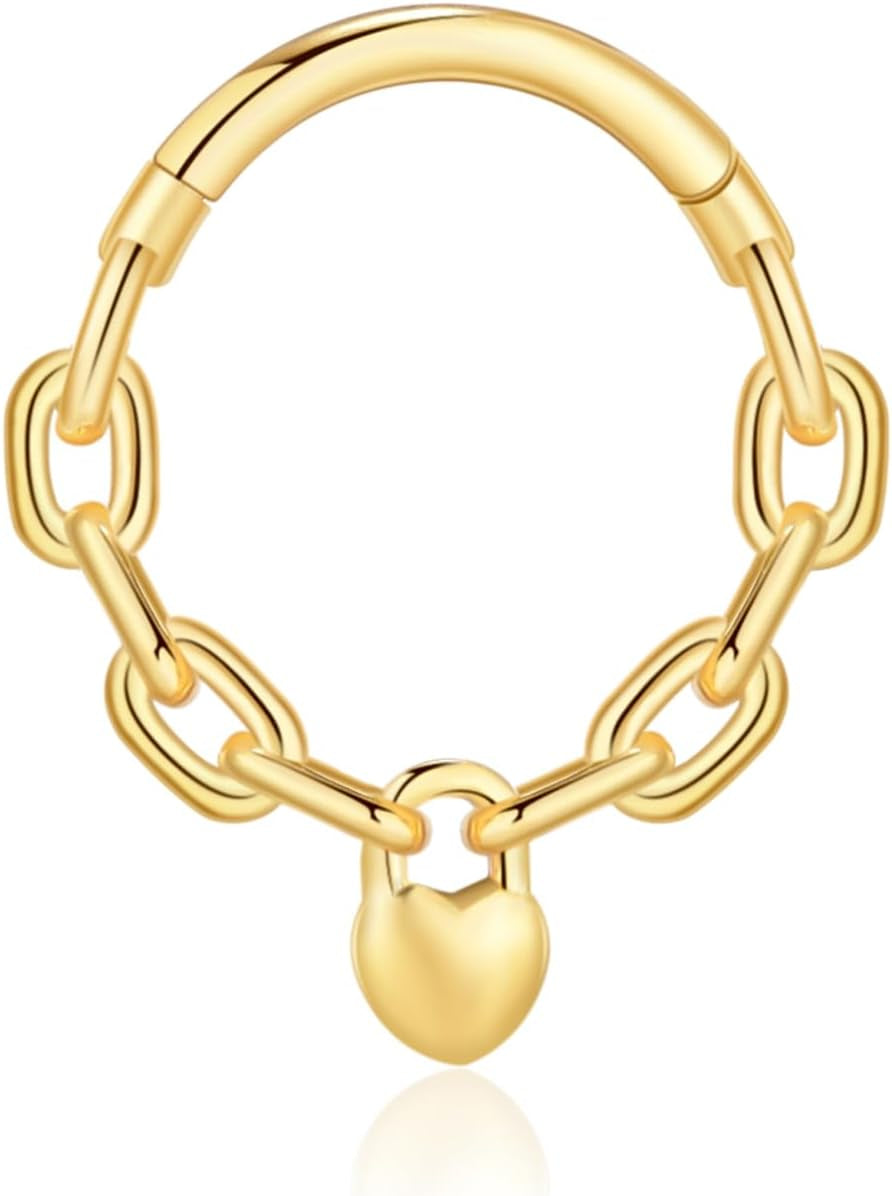 Chain Link Septum Rings: 16G 8Mm Nose Helix Cartilage Daith Tragus Earring Piercing Ring Hoop, Surgical Steel Nose Ear Clicker Rings Piercing Jewelry for Women Men