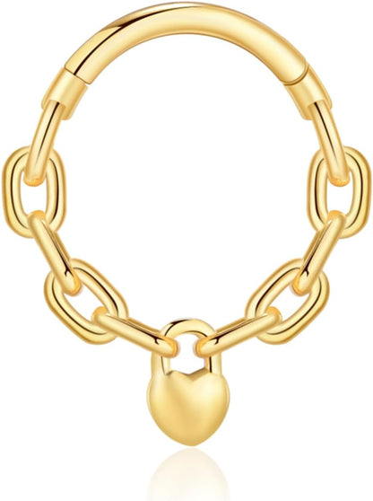 Chain Link Septum Rings: 16G 8Mm Nose Helix Cartilage Daith Tragus Earring Piercing Ring Hoop, Surgical Steel Nose Ear Clicker Rings Piercing Jewelry for Women Men