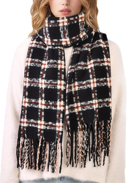 Trifabricy Winter Scarfs for Women, Long Blanket Scarf, Fashion Soft Taseel Plaid Scarf, Chunky Oversized Shawls and Wraps