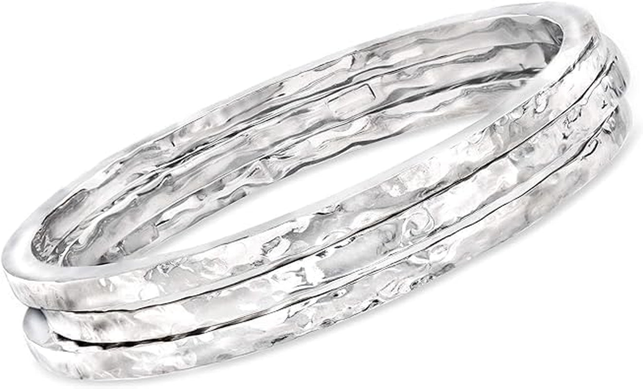 925 Sterling Silver Hammered Bangles for Women, Slender Skinny Stackable Bangles,Round Bangles, Stacking Bracelets, Set of 3 Hammered Bangles by ISHU JEWELLER