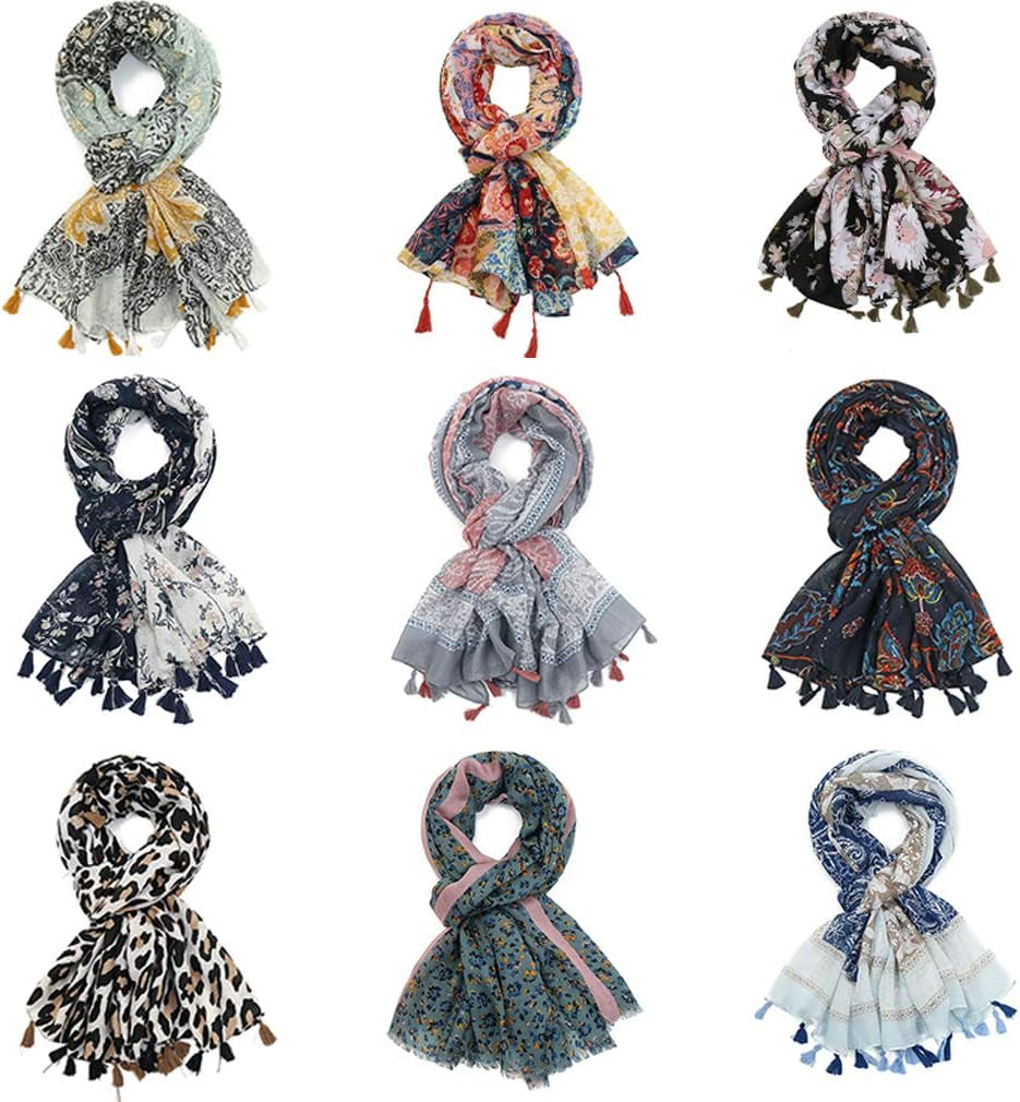 Yeieeo Boho Scarf for Women Lightweight Floral Printed Scarf Fall Winter Fashion Fringed Shawl