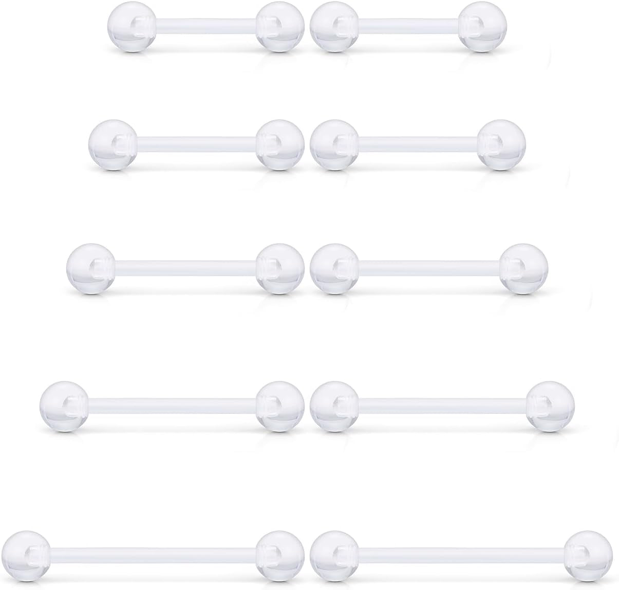 Prjndjw 14G Surgical Steel Straight Barbell - Tongue & Nipple Rings for Women & Men - Length 12MM, 14MM, 16MM, 18MM, 22Mm - Piercing Jewelry