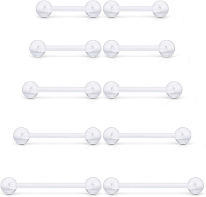 Prjndjw 14G Surgical Steel Straight Barbell - Tongue & Nipple Rings for Women & Men - Length 12MM, 14MM, 16MM, 18MM, 22Mm - Piercing Jewelry