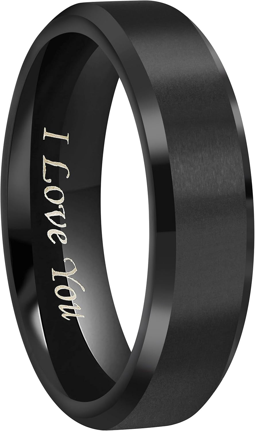 CROWNAL 4Mm 6Mm 8Mm Black/Silver Titanium Wedding Couple Bands Rings Men Women Matte Finish Beveled Edges Engraved I Love You Comfort Fit Size 4 to 16