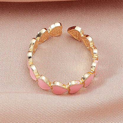 Colorful Enamel Heart Finger Ring Gold Silver Plated Sweet Pink Love Hearts Adjustable Open Promise Rings for Women Wedding Bridal Birthday Party Valentines Day Christmas Fashion Jewelry Gifts